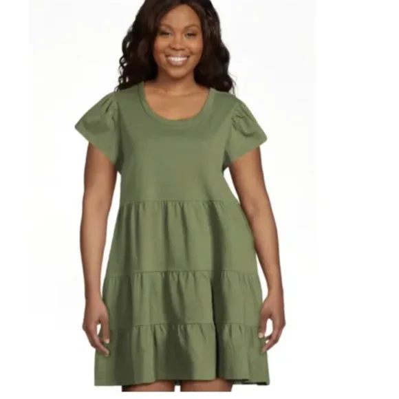 Time and Tru | Dresses | Time And Tru Knit Tiered Dress Green Chili Size  Xxxl New | Poshmark